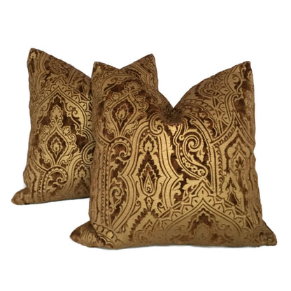 Robert Allen Beacon Hill Gilt Paisley Gold Brown Italian Velvet Pillow Cover Cushion Pillow Case Euro Sham 16x16 18x18 20x20 22x22 24x24 26x26 28x28 Lumbar Pillow 12x18 12x20 12x24 14x20 16x26 by Aloriam