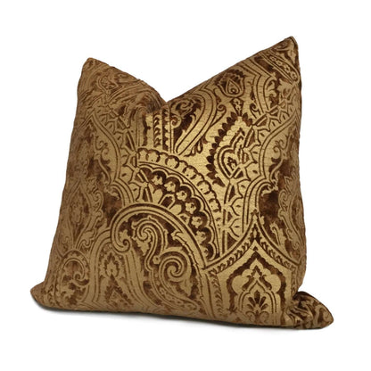 Robert Allen Beacon Hill Gilt Paisley Gold Brown Italian Velvet Pillow Cover Cushion Pillow Case Euro Sham 16x16 18x18 20x20 22x22 24x24 26x26 28x28 Lumbar Pillow 12x18 12x20 12x24 14x20 16x26 by Aloriam