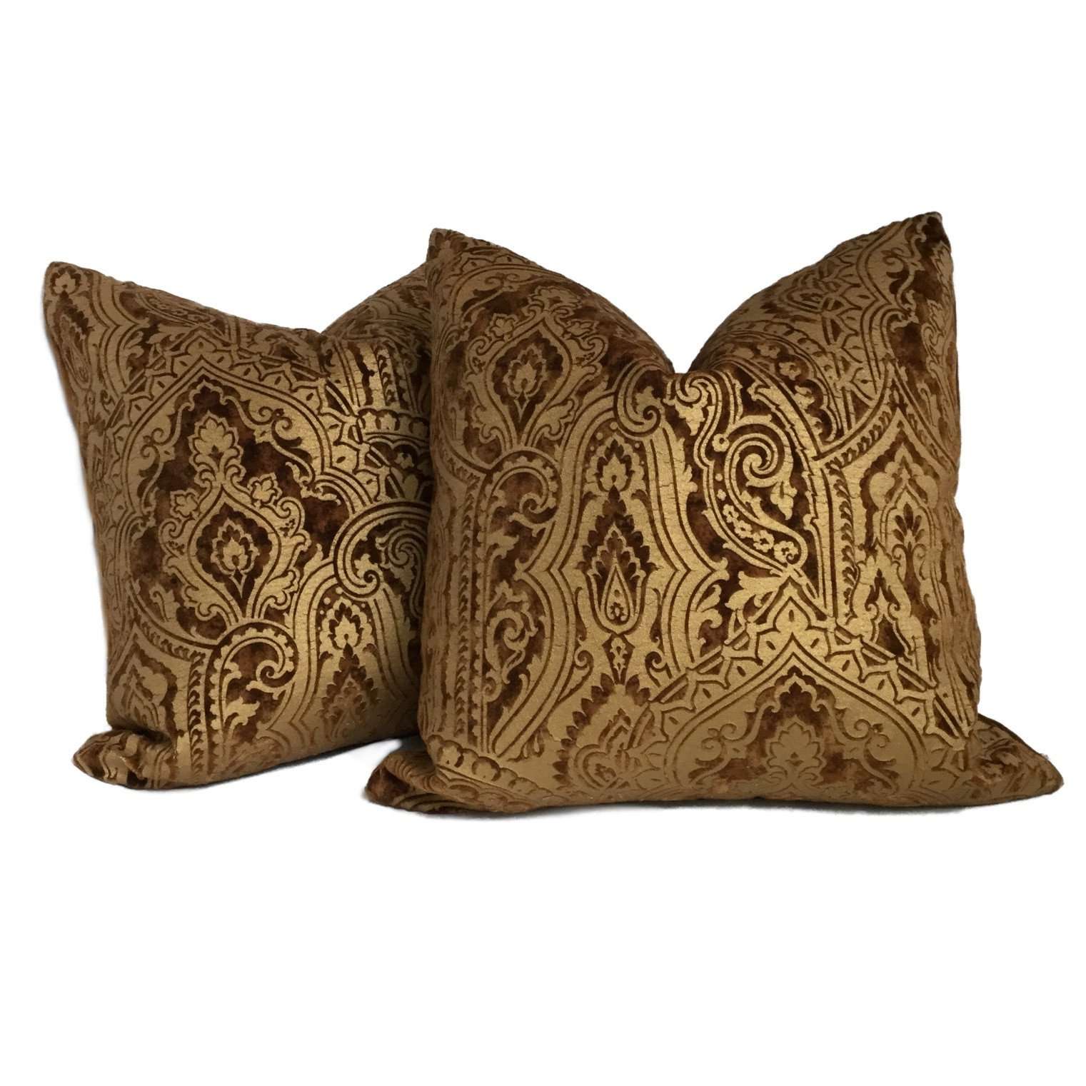 Robert Allen Beacon Hill Gilt Paisley Gold Brown Italian Velvet Pillow Cover Cushion Pillow Case Euro Sham 16x16 18x18 20x20 22x22 24x24 26x26 28x28 Lumbar Pillow 12x18 12x20 12x24 14x20 16x26 by Aloriam