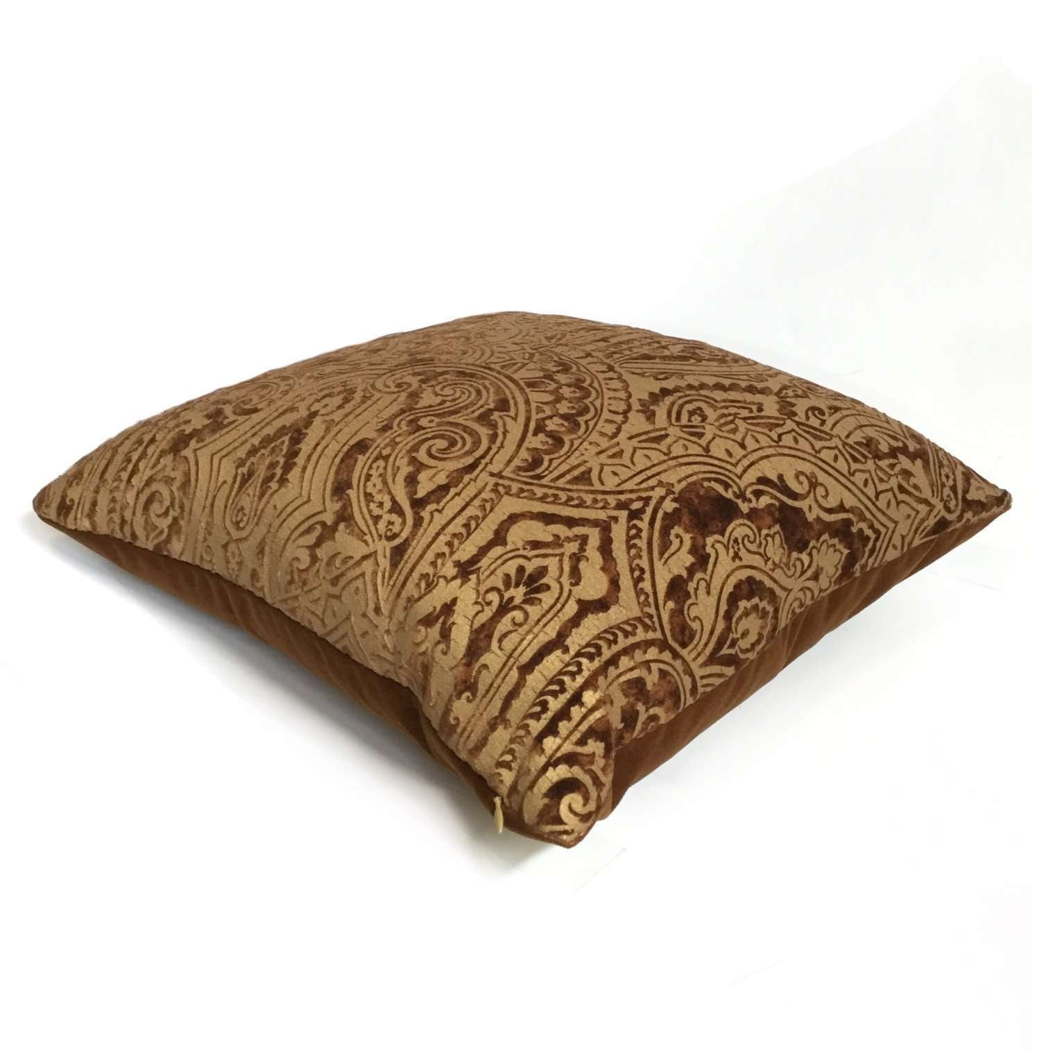 Robert Allen Beacon Hill Gilt Paisley Gold Brown Italian Velvet Pillow Cover Cushion Pillow Case Euro Sham 16x16 18x18 20x20 22x22 24x24 26x26 28x28 Lumbar Pillow 12x18 12x20 12x24 14x20 16x26 by Aloriam