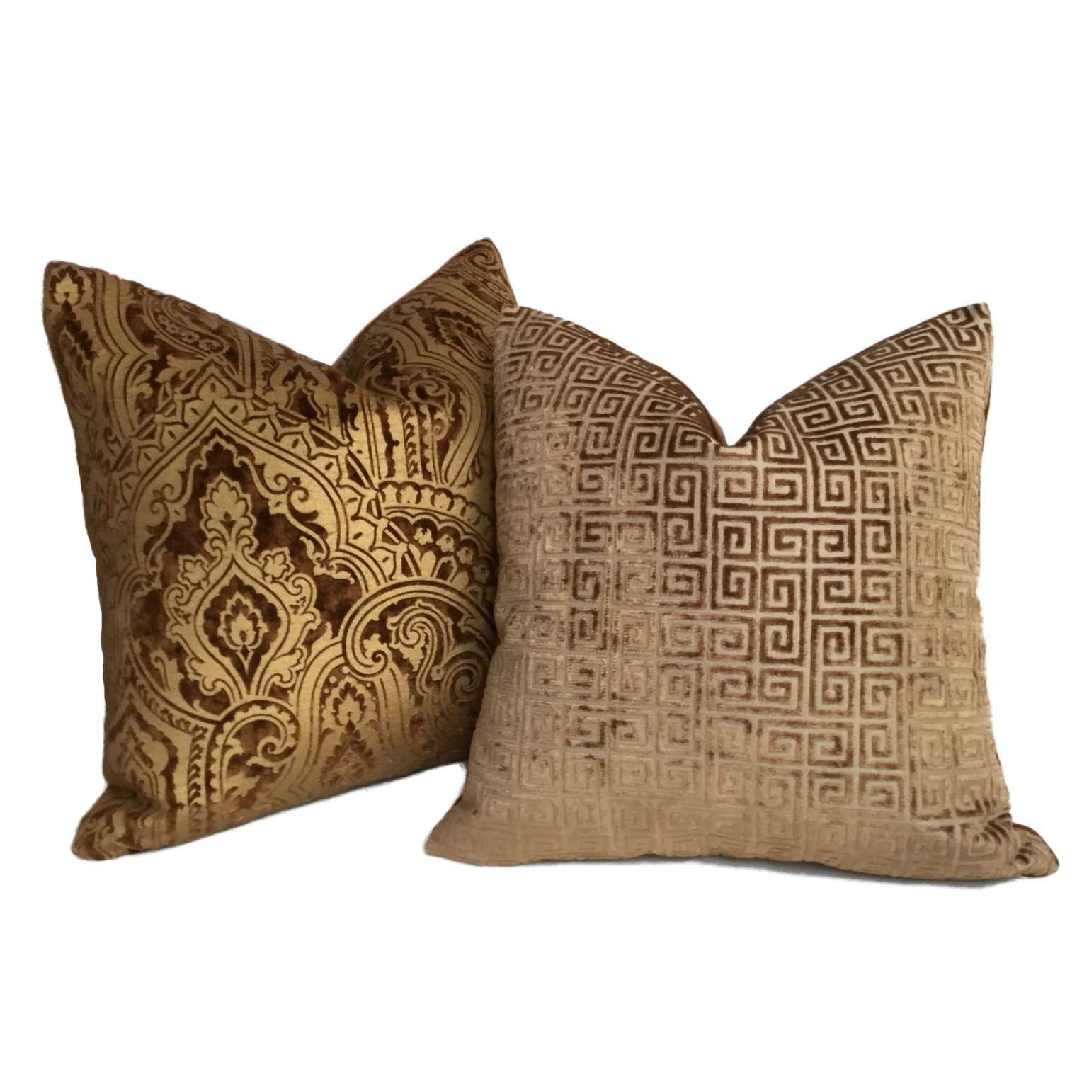 Robert Allen Beacon Hill Gilt Paisley Gold Brown Italian Velvet Pillow Cover Cushion Pillow Case Euro Sham 16x16 18x18 20x20 22x22 24x24 26x26 28x28 Lumbar Pillow 12x18 12x20 12x24 14x20 16x26 by Aloriam