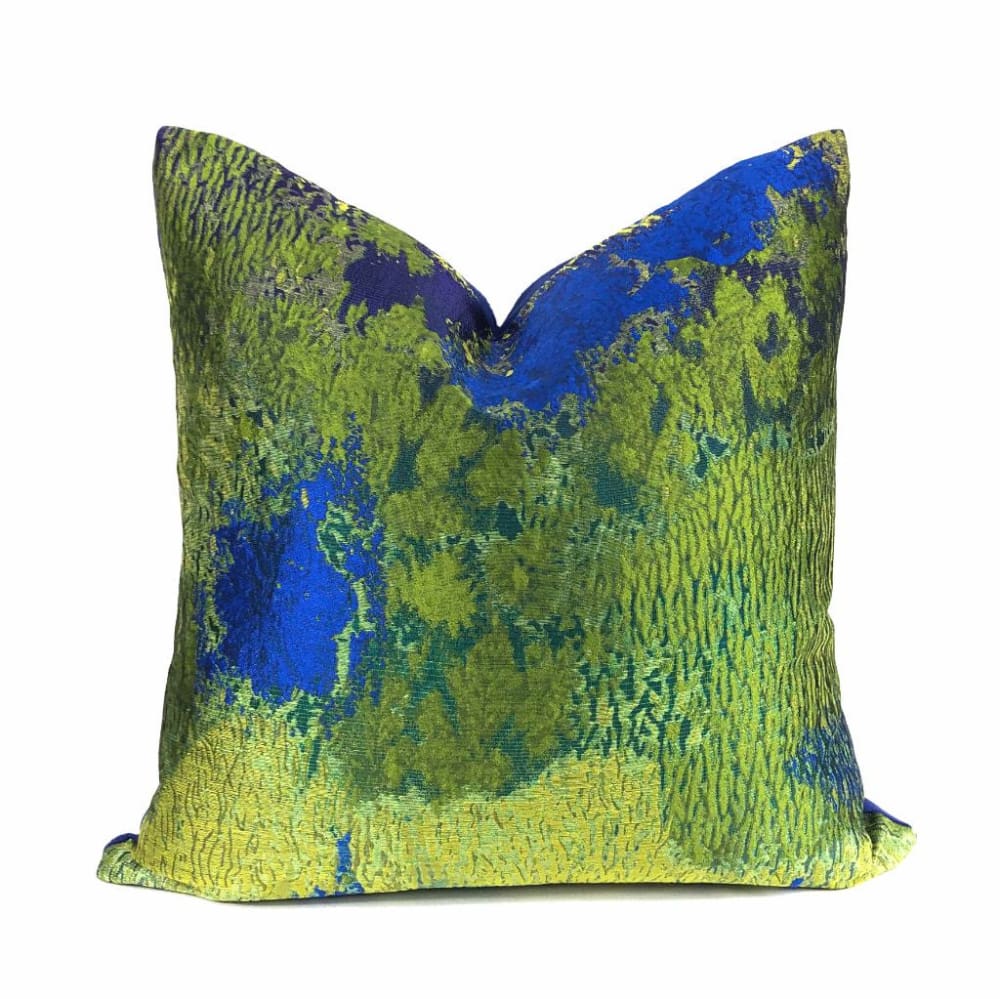Robert Allen Beacon Hill Provocation Green Blue Silk Textile Art Pillow Cover by Aloriam