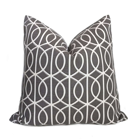 Robert Allen Bella Porte Charcoal Gray White Geometric Lattice Fretwork Pillow Cover
