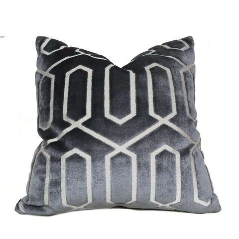 Robert Allen Bengal Lattice Charcoal Gray Geometric Italian Cut Velvet Pillow Cover