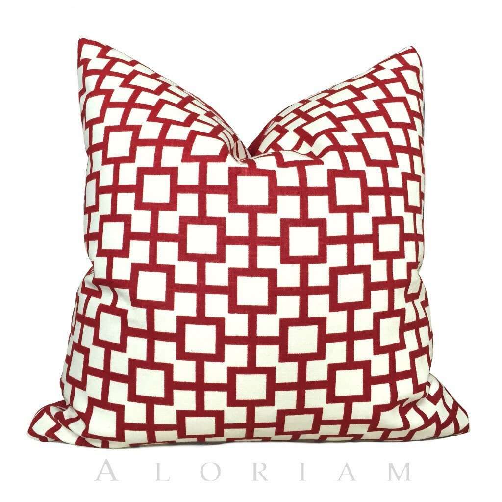 Robert Allen Cats Cradle Geometric Lattice Red Cream Pillow Cover