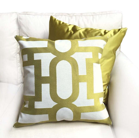 Robert Allen Chartreuse Green Art Deco Ovals Rectangles Jacquard Geometric Pillow Cushion Cover