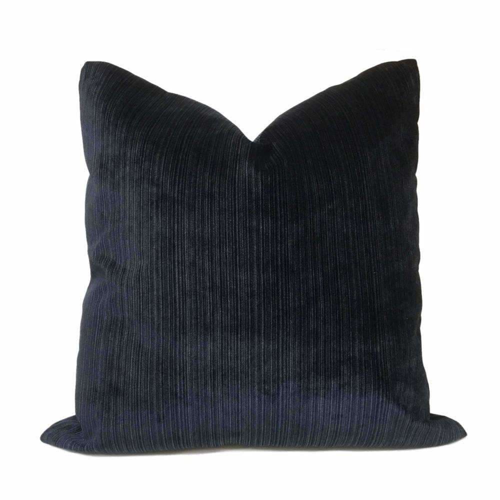 Robert Allen Dark Navy Blue Plush Strie Stripe Velvet Pillow Cover
