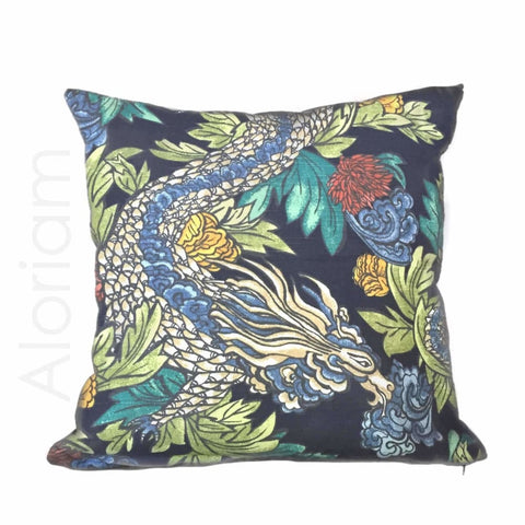 Robert Allen Dwell Studio Ming Dragon Chinoiserie Pillow Cover in Admiral Blue - Aloriam