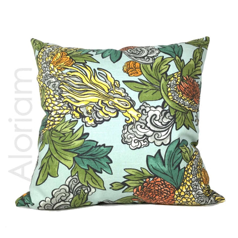 Robert Allen Ming Dragon Chinoiserie Pillow in Aquatint by Aloriam