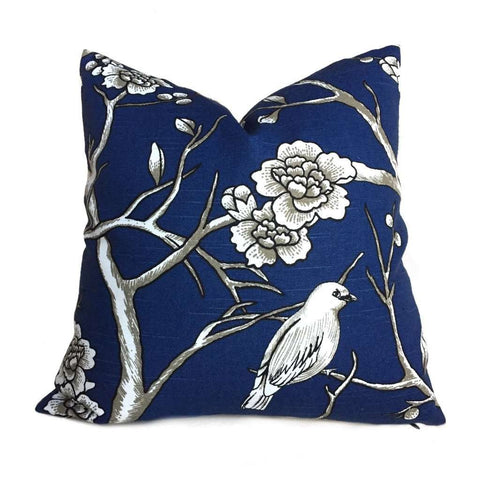 Robert Allen Dwell Studio Vintage Blossom Navy Blue White Pillow Cover by Aloriam