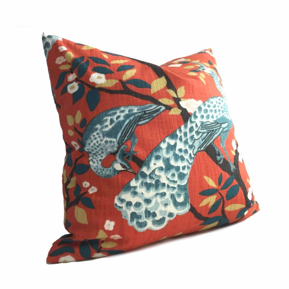 Robert Allen Dwell Studo Plume Redux Persimmon Peacock Pillow Cover - Aloriam