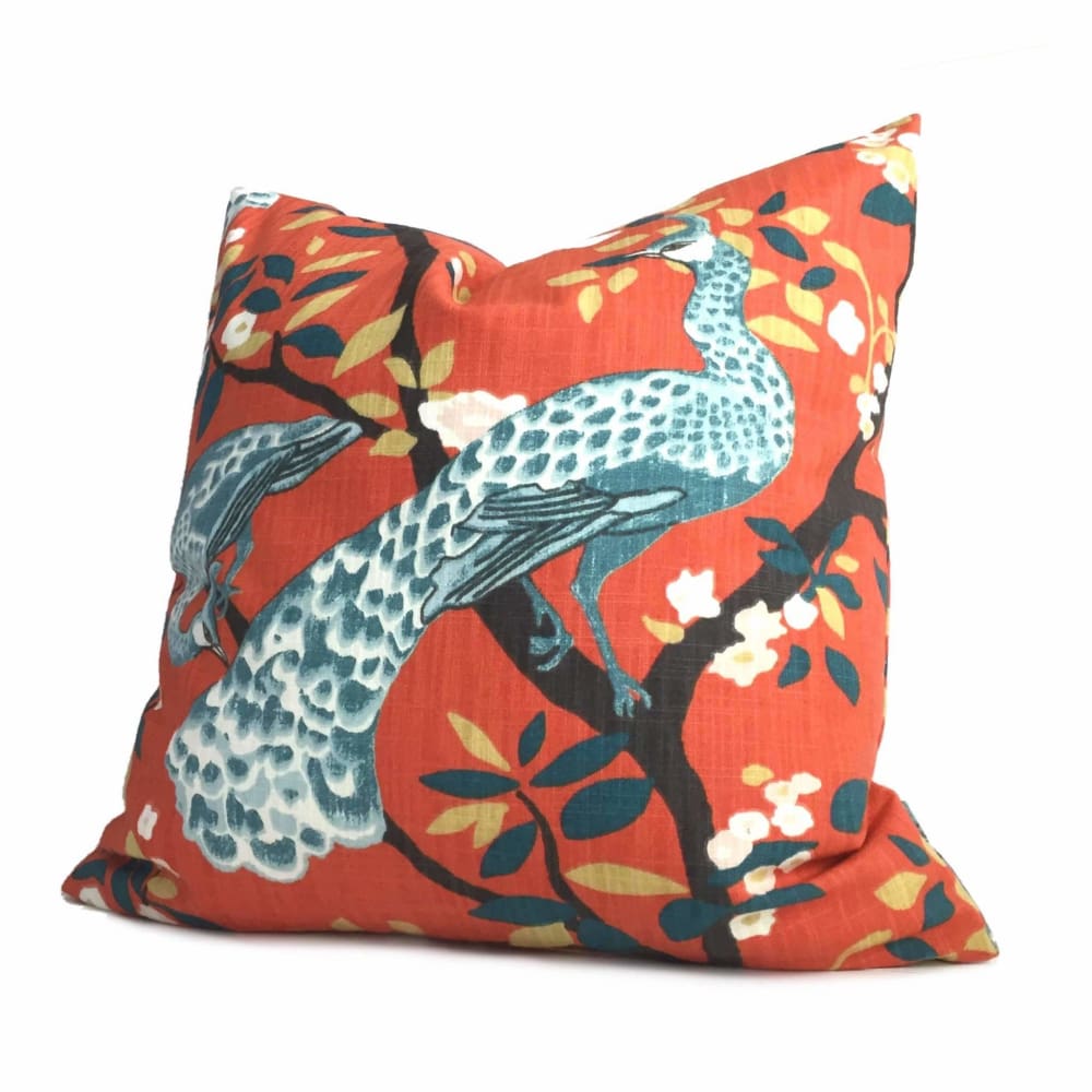 Robert Allen Dwell Studo Plume Redux Persimmon Peacock Pillow Cover - Aloriam