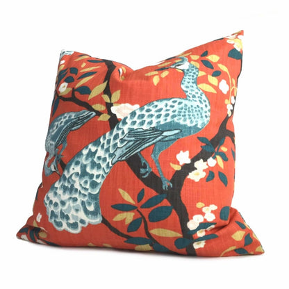 Robert Allen Dwell Studo Plume Redux Persimmon Peacock Pillow Cover - Aloriam