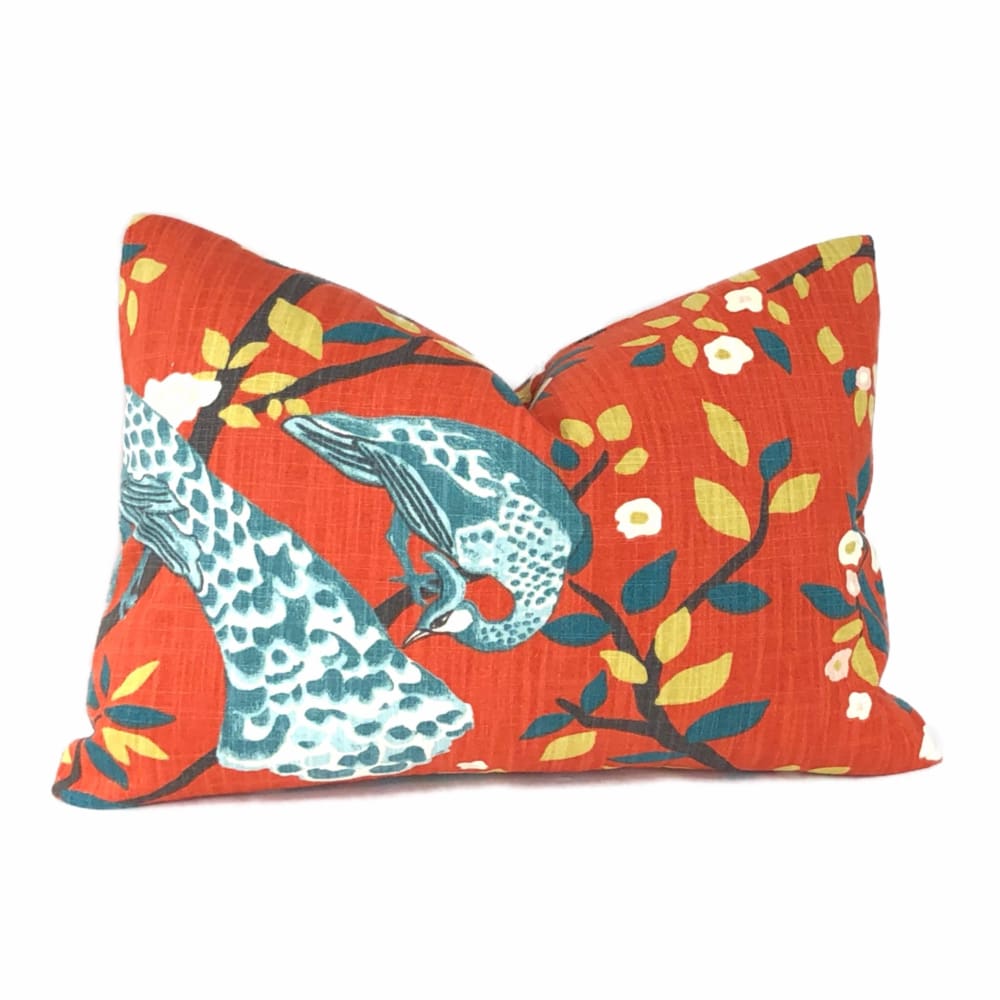 Robert Allen Dwell Studo Plume Redux Persimmon Peacock Pillow Cover - Aloriam