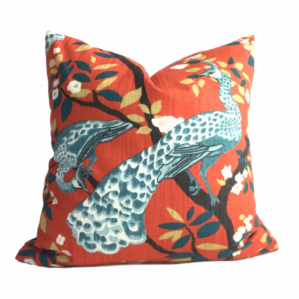 Robert Allen Dwell Studo Plume Redux Persimmon Peacock Pillow Cover - Aloriam