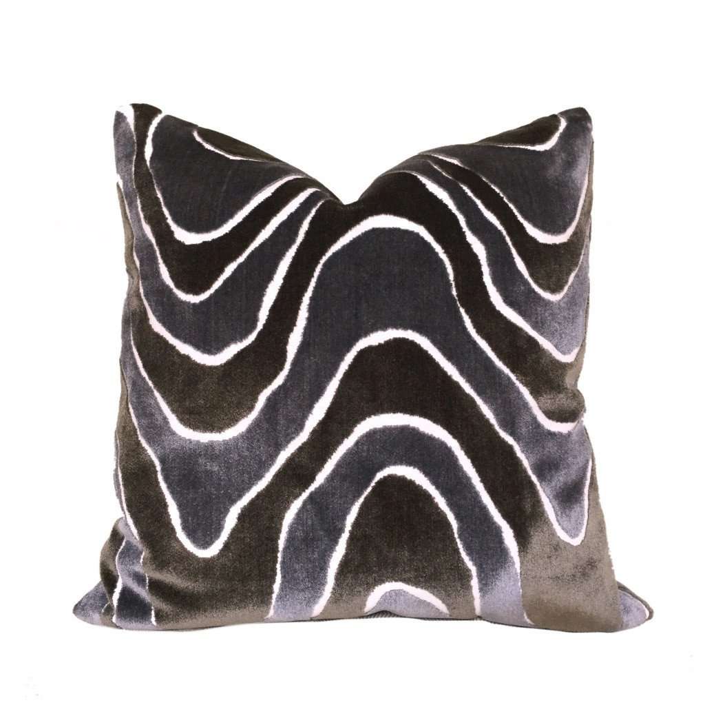 Robert Allen Lush Wave Gray Brown Italian Cut Velvet Pillow Cover