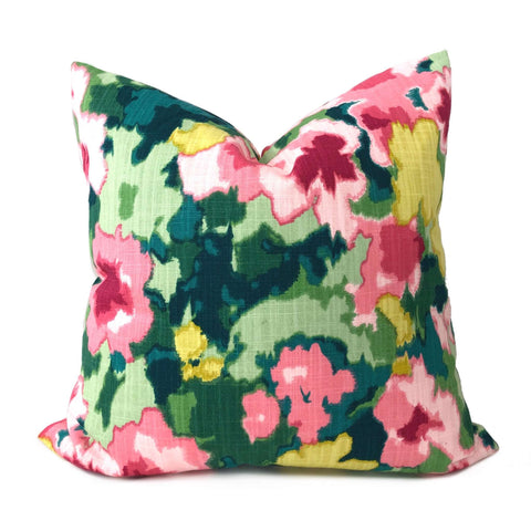 Robert Allen Madcap Cottage Rousham Romp Pink Green Yellow Impressionist Floral Pillow Cover Cushion Pillow Case Euro Sham 16x16 18x18 20x20 22x22 24x24 26x26 28x28 Lumbar Pillow 12x18 12x20 12x24 14x20 16x26 by Aloriam