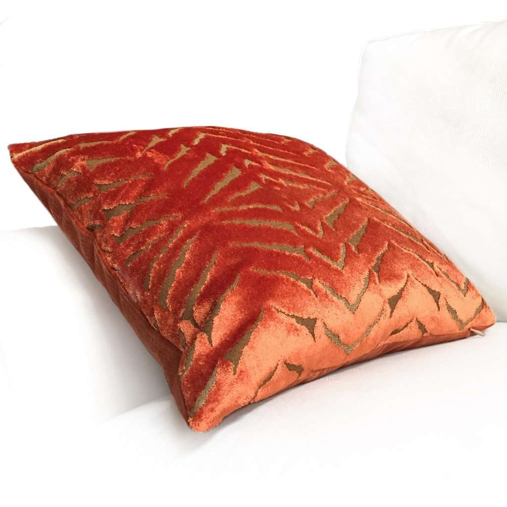 Robert Allen Magnetism Fire Opal Burnt Orange Italian Cut Velvet Pillow Cover by Aloriam