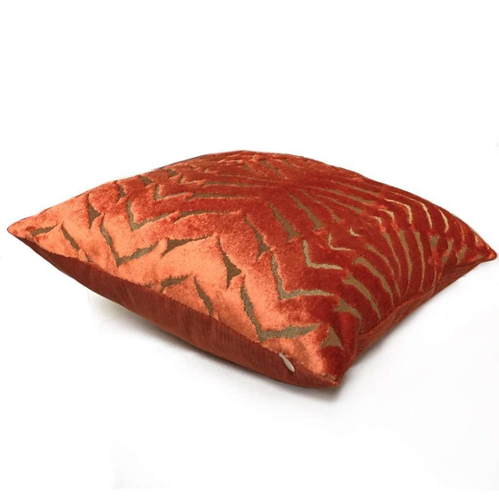 Robert Allen Magnetism Fire Opal Burnt Orange Italian Cut Velvet Pillow Cover by Aloriam
