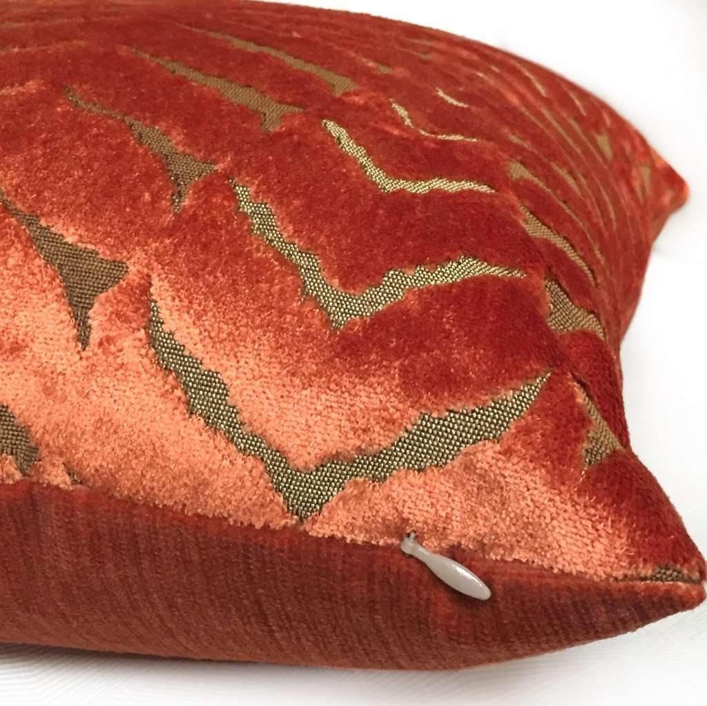 Robert Allen Magnetism Fire Opal Burnt Orange Italian Cut Velvet Pillow Cover by Aloriam