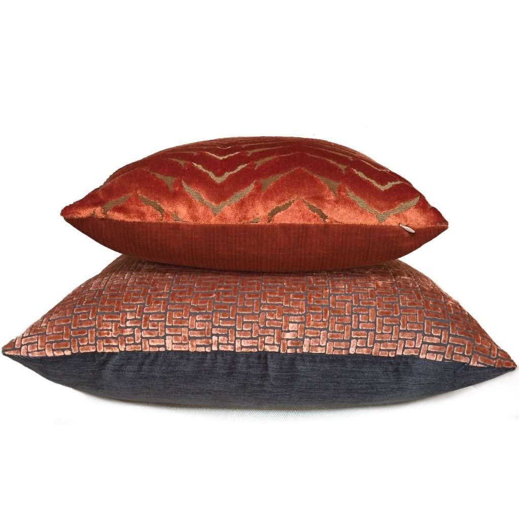 Robert Allen Magnetism Fire Opal Burnt Orange Italian Cut Velvet Pillow Cover by Aloriam