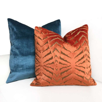 Robert Allen Magnetism Fire Opal Burnt Orange Italian Cut Velvet Pillow Cover by Aloriam