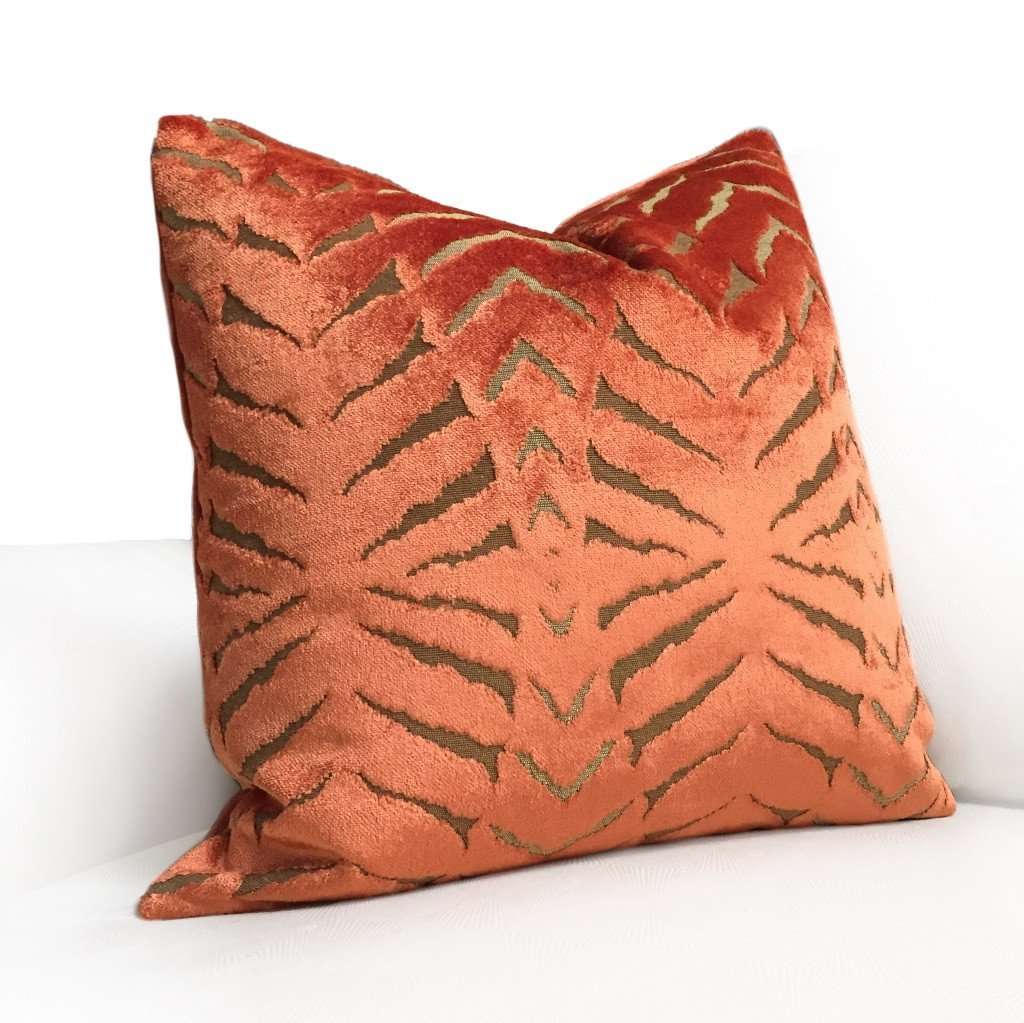 Robert Allen Magnetism Fire Opal Burnt Orange Italian Cut Velvet Pillow Cover by Aloriam