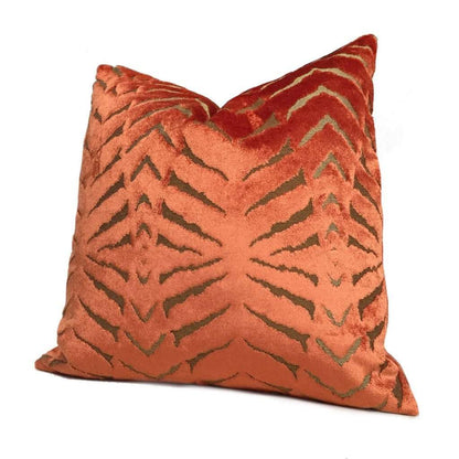Robert Allen Magnetism Fire Opal Burnt Orange Italian Cut Velvet Pillow Cover by Aloriam