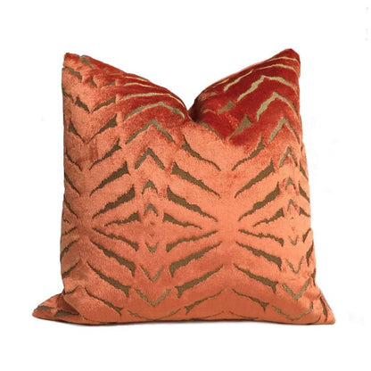 Robert Allen Magnetism Fire Opal Burnt Orange Italian Cut Velvet Pillow Cover by Aloriam