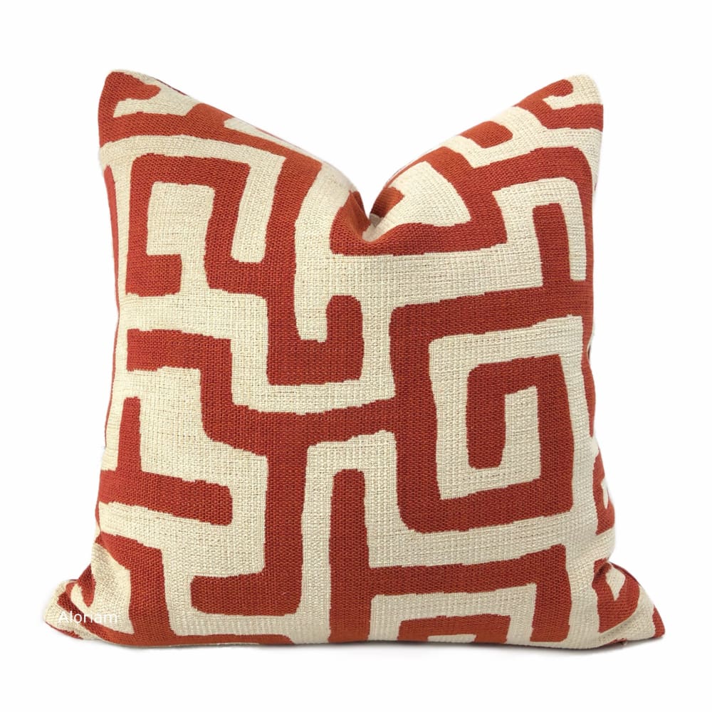 Robert Allen Maze Along Saffron Orange Ivory Ethnic Tribal Geometric Pillow Cover - Aloriam