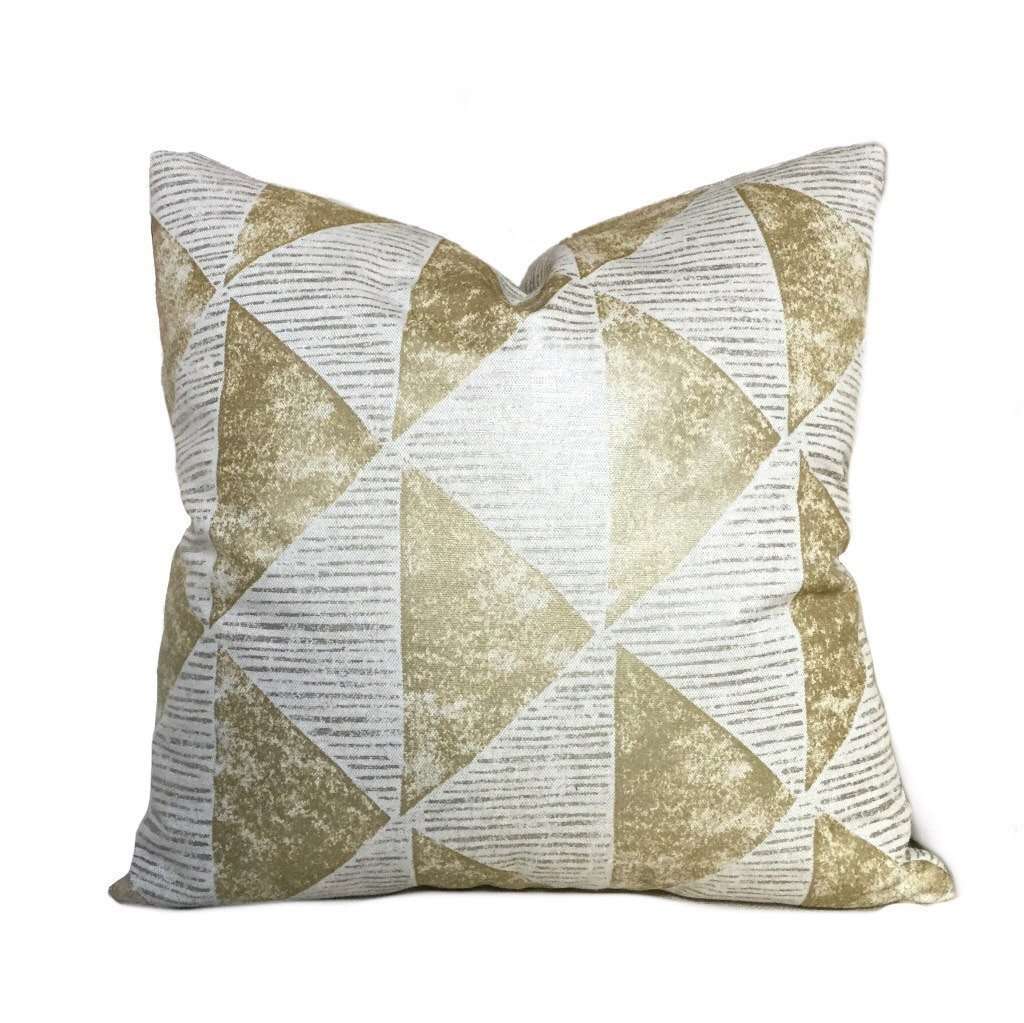 Robert Allen Metallic Gold Gilt Triangles Geometric Decorative Throw Pillow Cover Cushion Pillow Case Euro Sham 16x16 18x18 20x20 22x22 24x24 26x26 28x28 Lumbar Pillow 12x18 12x20 12x24 14x20 16x26 by Aloriam