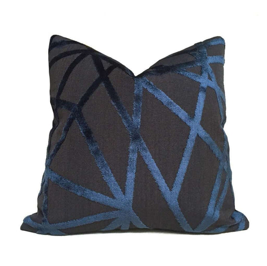 Robert Allen Modern Black Navy Blue Velvet Lines Pillow Cover