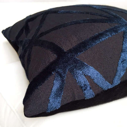 Robert Allen Modern Black Navy Blue Velvet Lines Decorative Pillow Cover