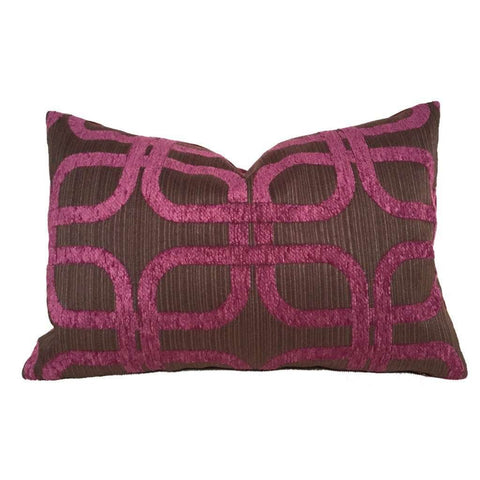Modern Geometric Lattice Berry Purple Velvet Chenille Upholstery Pillow Cover