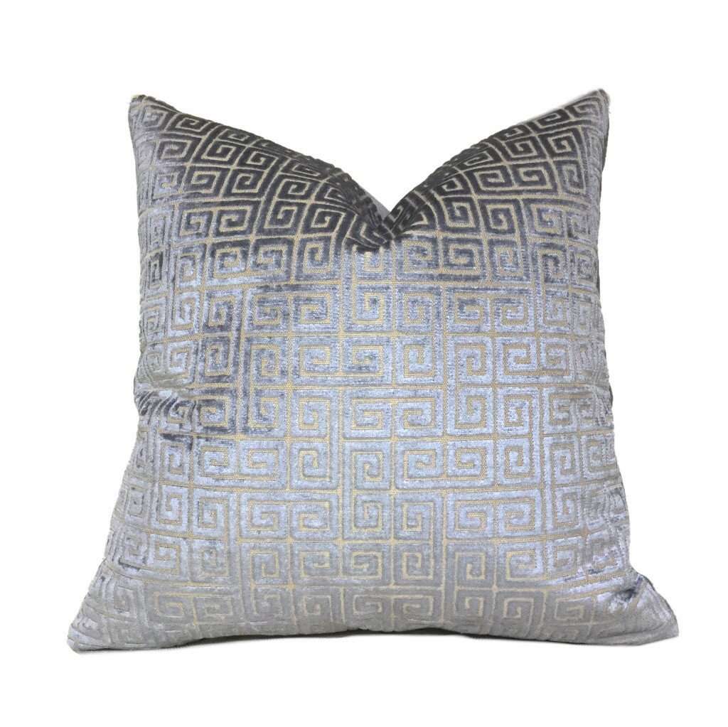 Robert Allen Velvet Greek Keys Gray Geometric Cut Velvet Pillow Cover,  Fits 12x18 12x24 14x20 16x26 16" 18" 20" 22" 24" Cushions