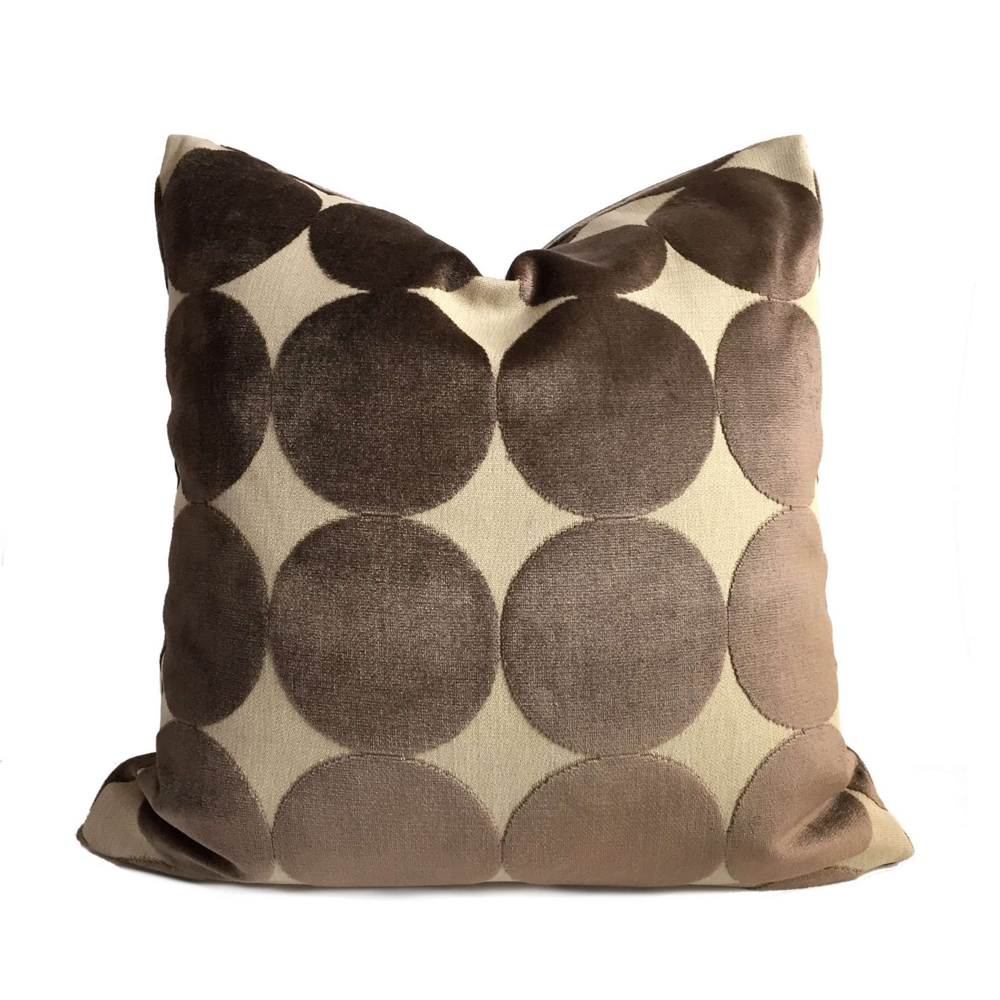 Robert Allen Plush Dotscape Velvet Dots Circles Major Brown Beige Pillow Cover 24x24