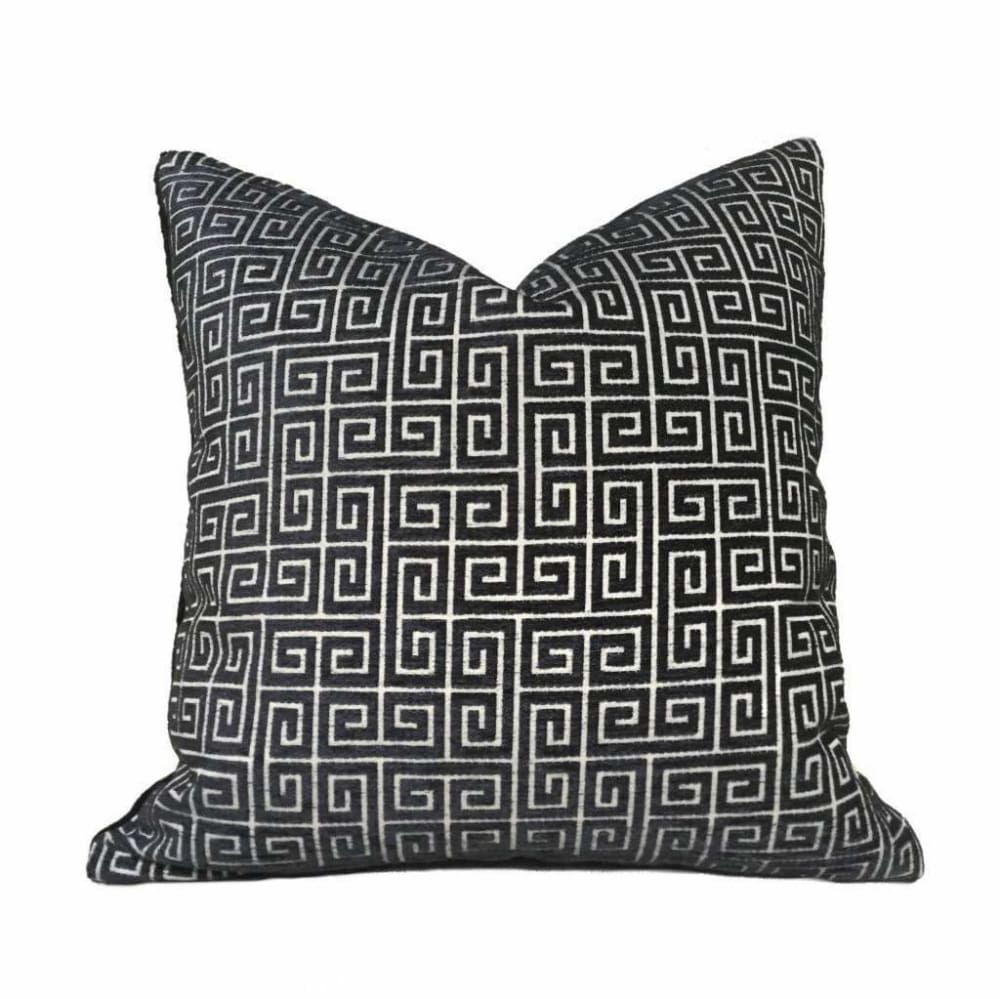 Robert Allen Greek Key Black Velvet Chenille Pillow Cover, Fits 12x18 12x24 14x20 16x26 16" 18" 20" 22" 24" Cushions