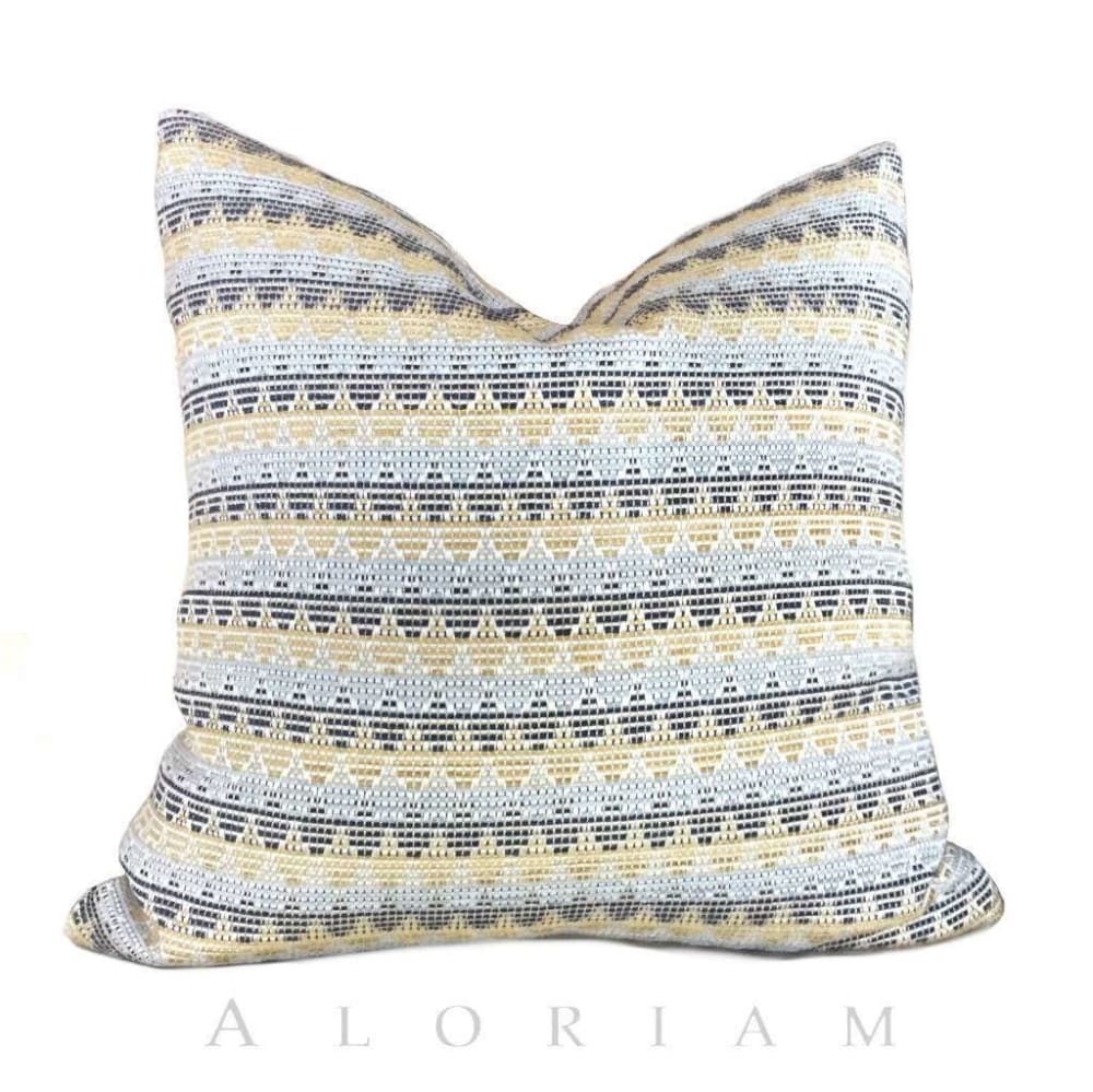 Robert Allen Point Blank Yellow Blue Mosaic Southwest Stripe Pillow Cushion by Aloriam