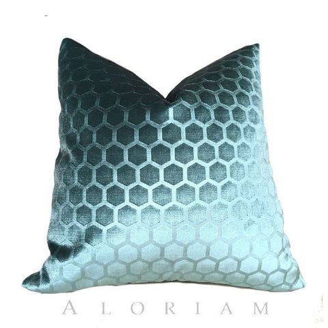 Robert Allen Soft Hex Cove teal geometric velvet pillow cover 18x18