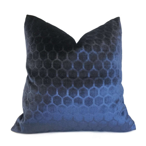 Robert Allen Soft Hex Indigo Blue Geometric Hexagon Velvet Pillow Cover Cushion Pillow Case Euro Sham 16x16 18x18 20x20 22x22 24x24 26x26 28x28 Lumbar Pillow 12x18 12x20 12x24 14x20 16x26 by Aloriam