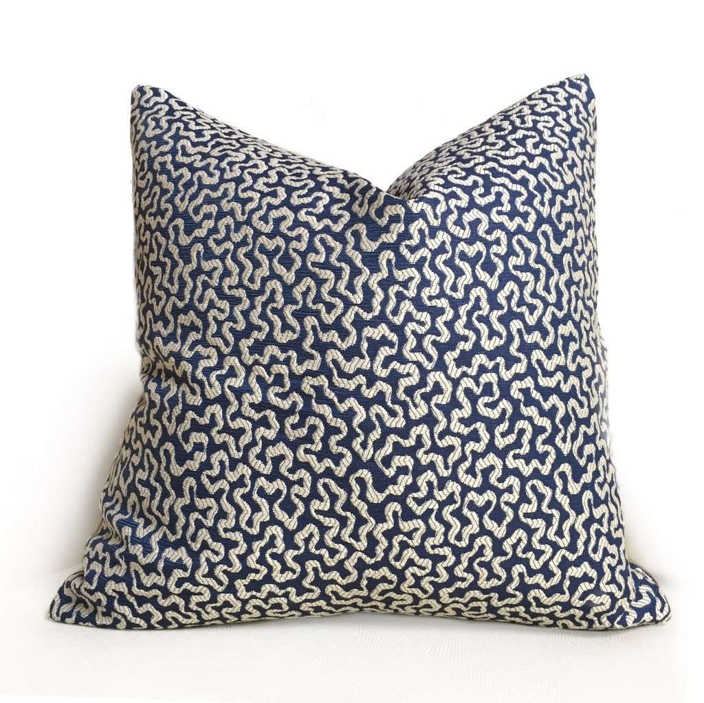 Robert Allen Spaced Out Navy Blazer Blue Beige Swiggles Texture Pillow Cover by Aloriam