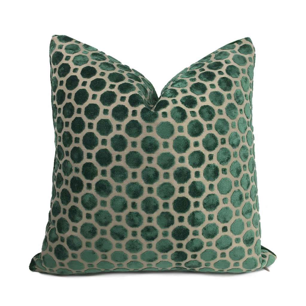 Robert Allen Velvet Geo Emerald Green Pillow Cover Cushion Pillow Case Euro Sham 16x16 18x18 20x20 22x22 24x24 26x26 28x28 Lumbar Pillow 12x18 12x20 12x24 14x20 16x26 by Aloriam