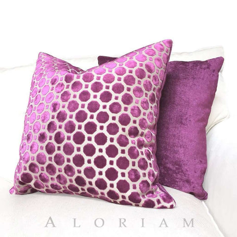 Robert Allen Velvet Geo Magenta Purple Pillow Cushion