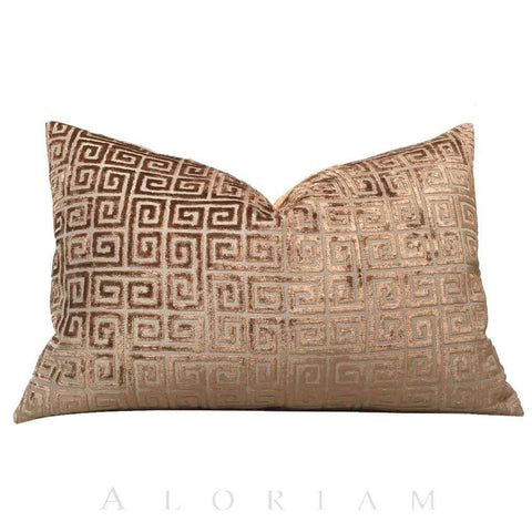 Robert Allen Velvet Greek Key Amber Brown Pillow Cover, Fits 12x18 12x24 14x20 16x26 16" 18" 20" 22" 24" Cushions