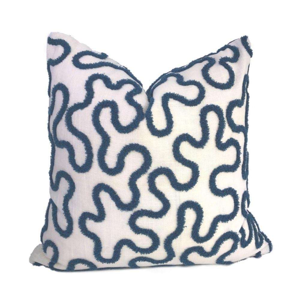 Robert Allen Viva Venezia Blue & White Boucle Embroidered Loops Pillow Cover
