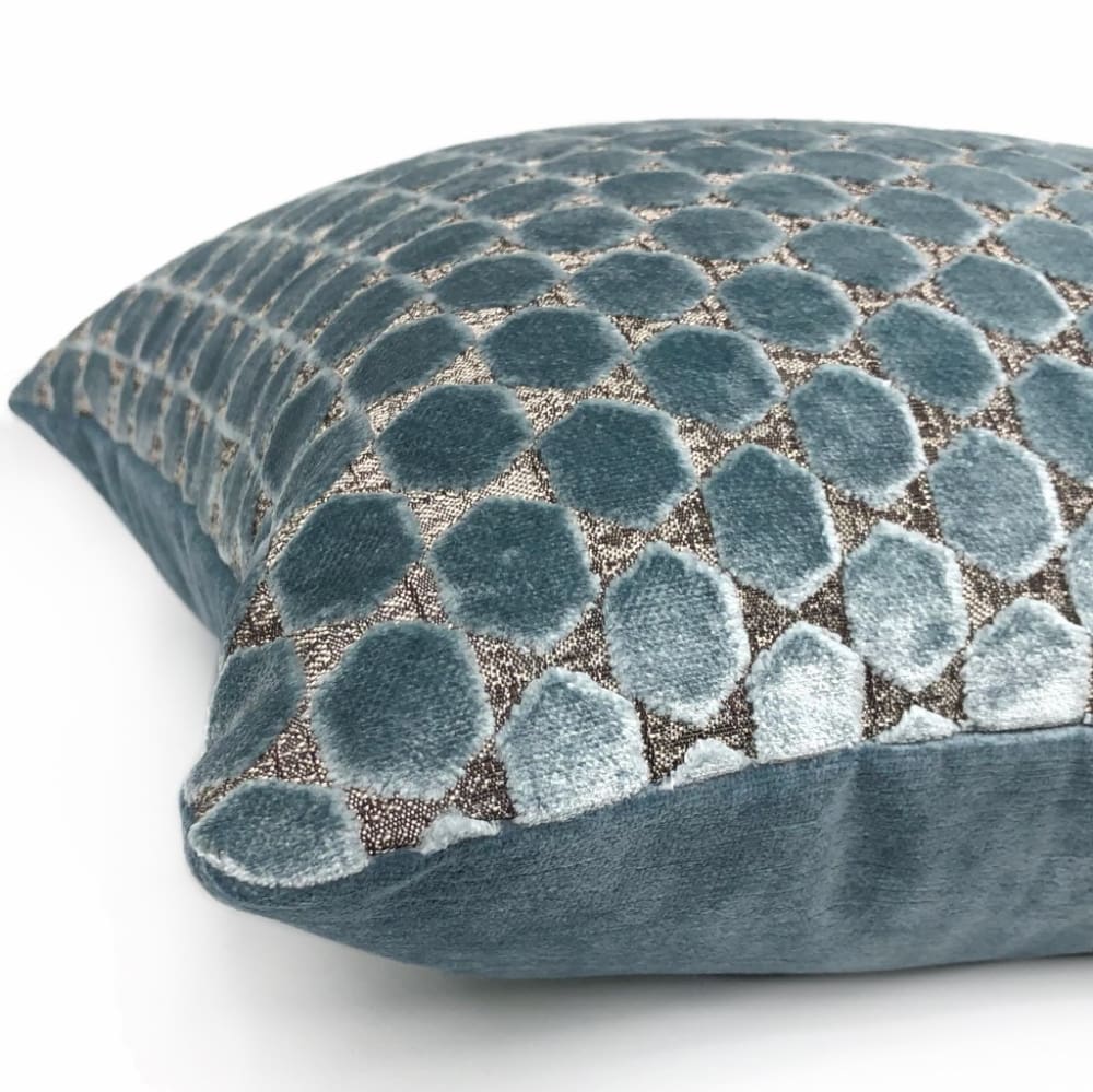 Romo Orosi French Blue Cut Velvet Hexagons Pillow Cover - Aloriam