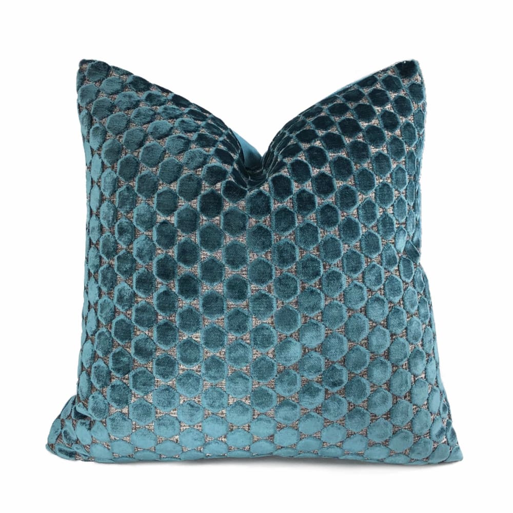 Romo Orosi Viridian Teal Green Cut Velvet Hexagons Pillow Cover - Aloriam