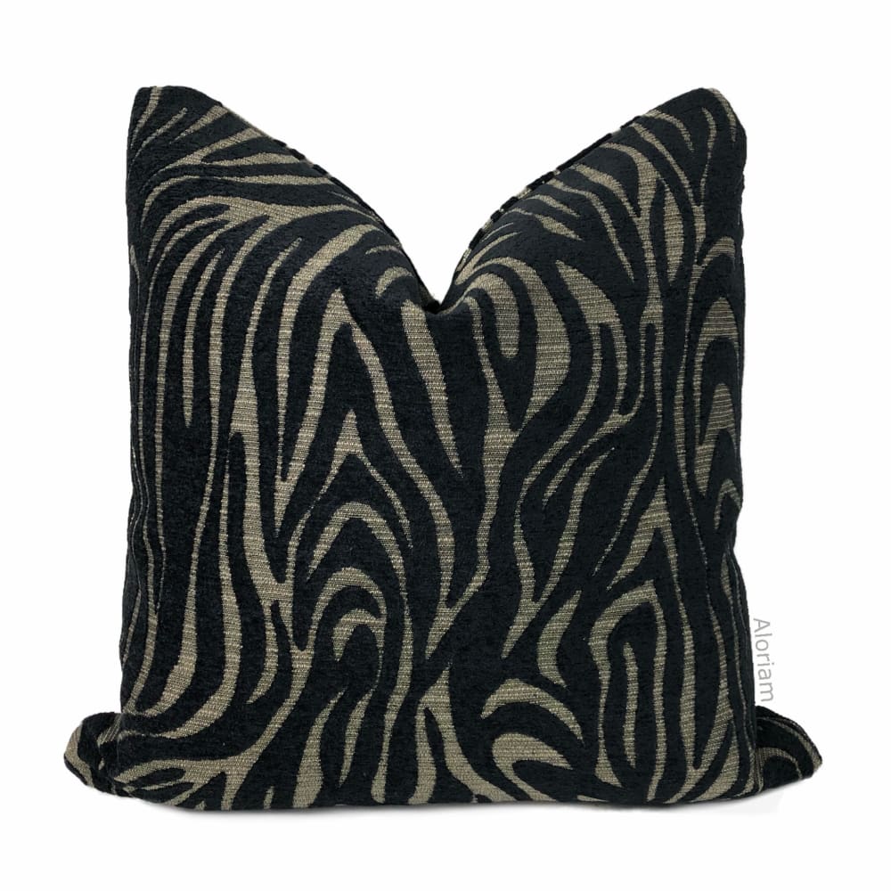 Saber Black Beige Animal Stripe Chenille Pillow Cover - Aloriam