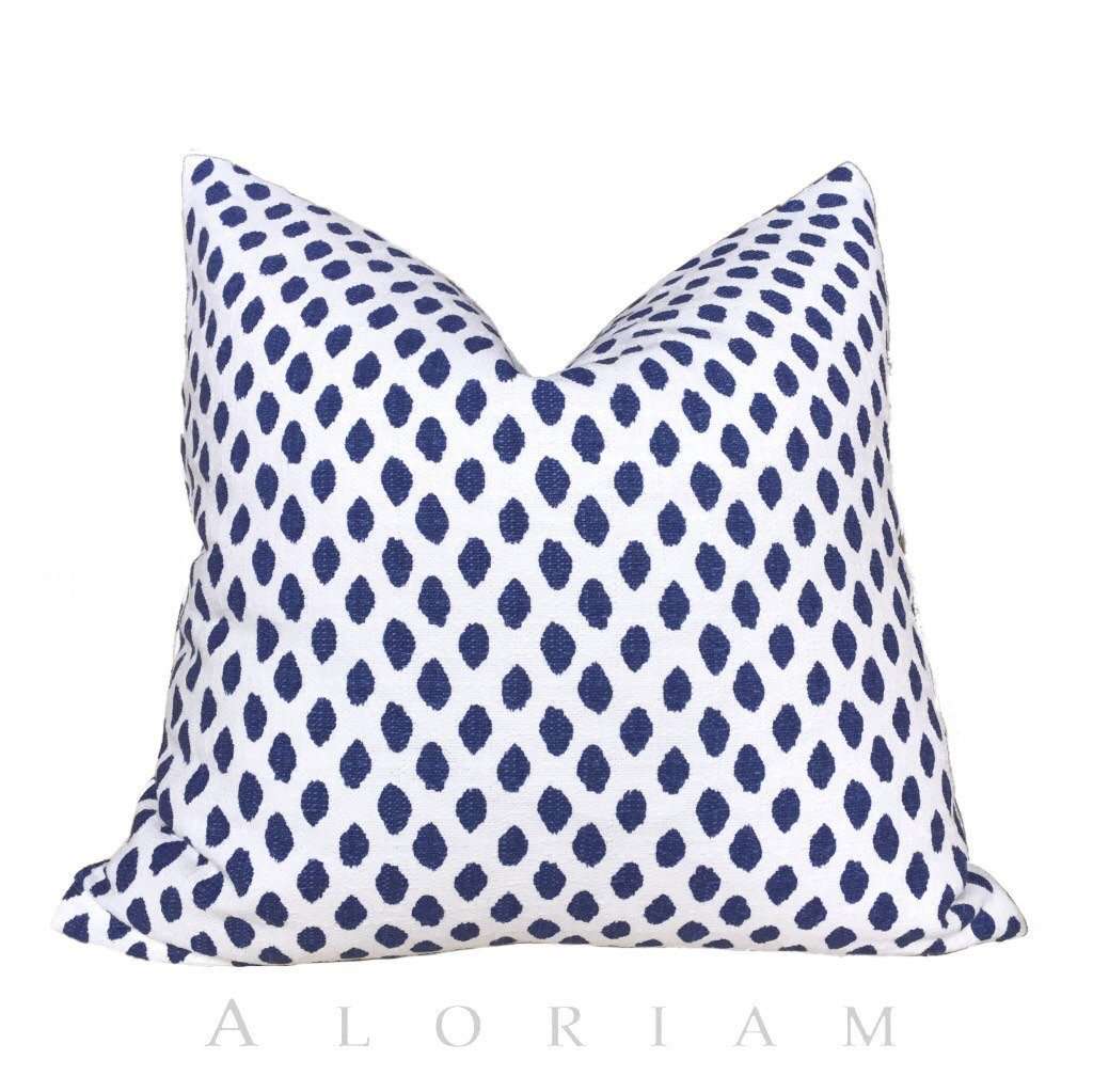 Lacefield Sahara Ikat Dots Blue White Cotton Throw Pillow Cushion Cover