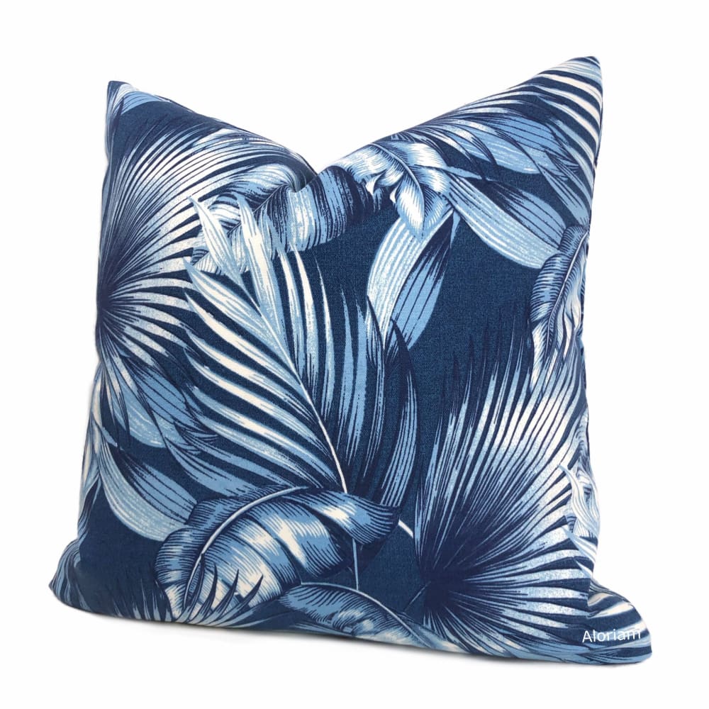 San Juan Blue Tropical Botanical Print Indoor Outdoor Pillow Cover